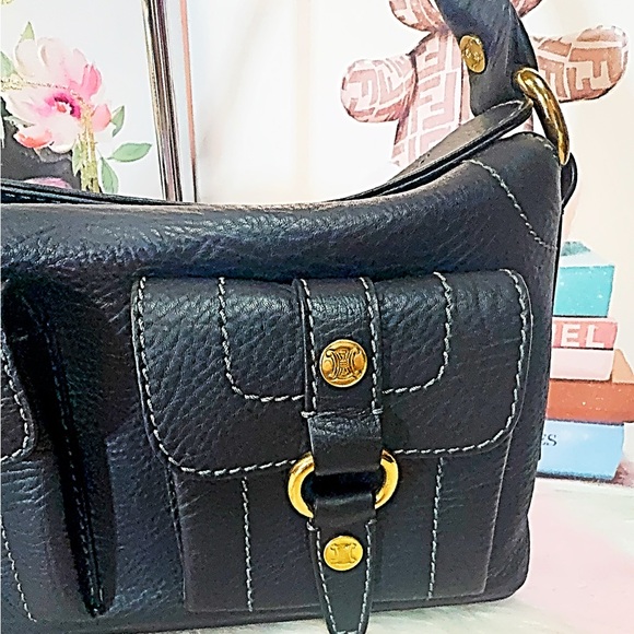 Celine shoulder Leather bag with gold-tone hardware and front buckle pocket - Picture 4 of 14